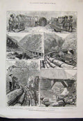 Original Old Antique Print 1888 Transport Trees Forest Himalayas Bakani Nullah