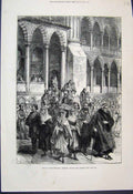 Original Old Antique Print 1879 Constantinople Life Moslems Mosque Victorian