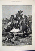 Original Old Antique Print 1883 Bashi Bazouks March Prayer Camel Fine Art 19th