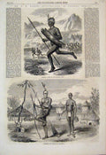 Original Old Antique Print 1865 Homestead Natives Gondokoro Commoro Latooka