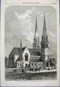 Original Old Antique Print 1866 Cathedral St Andrew Inverness River Scene 19th