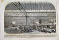 Original Old Antique Print 1861 Victoria Railway Station Pimlico Trains Steam