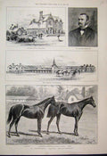 Old Antique Print 1891 Falmouth House Newmarket Blundell Childwick Common 19th