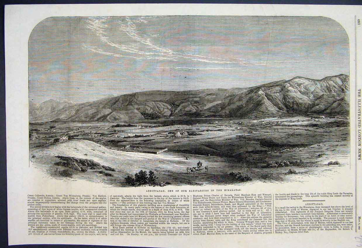 Original Old Antique Print 1863 Abbottabad Sanitariums Himilayas Scene 19th