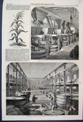 Old Antique Print 1860 Indian Corn Plant Brown Polson Grinding Refining 19th