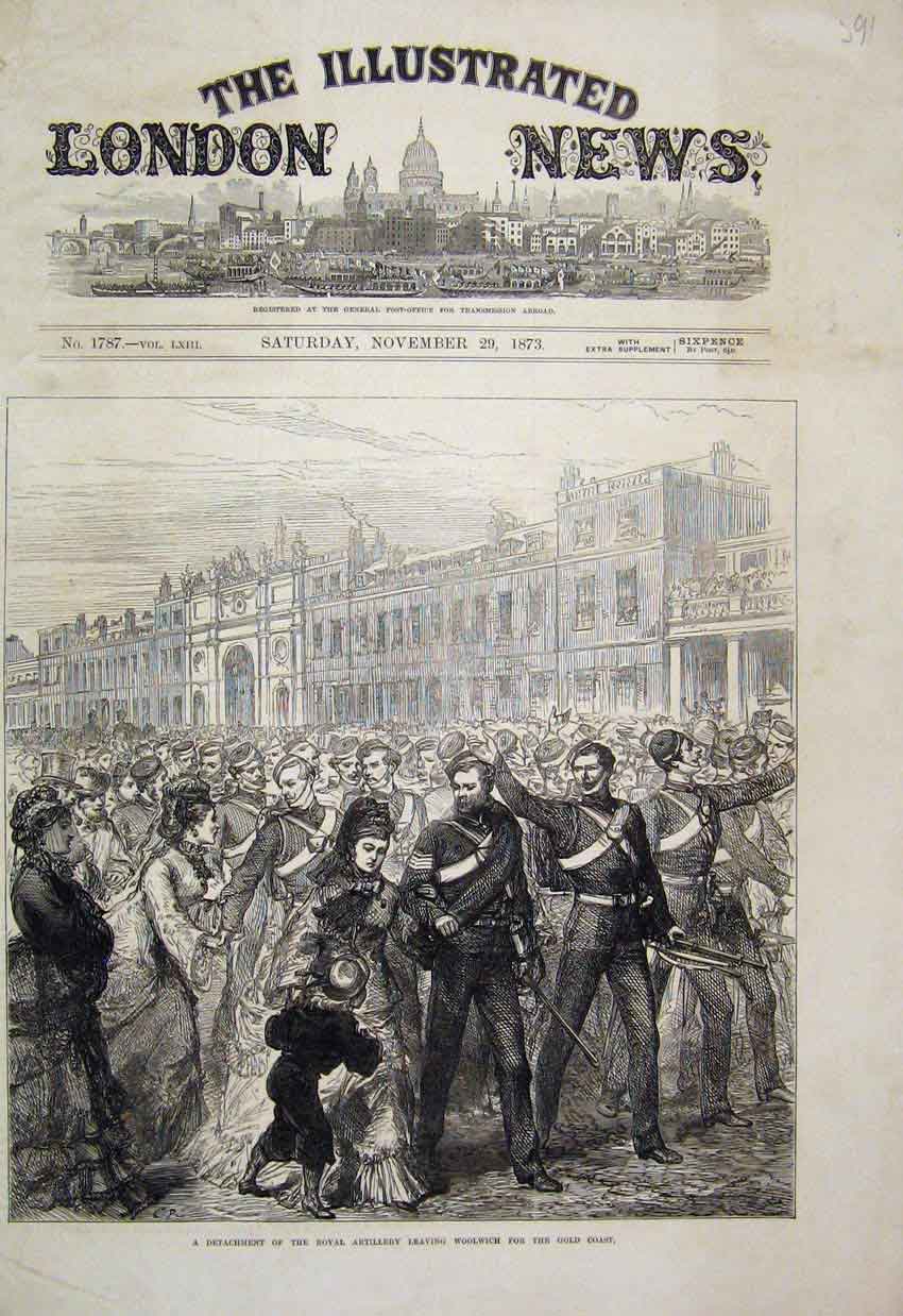 Original Old Antique Print 1873 Royal Artillery Woolwich GCoast 19th
