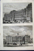 Old Antique Print 1880 Cavalry Barracks Knightsbridge Officers Quarters 19th