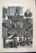 Original Old Antique Print 1884 London City Guilds Haberdashers Company Hall