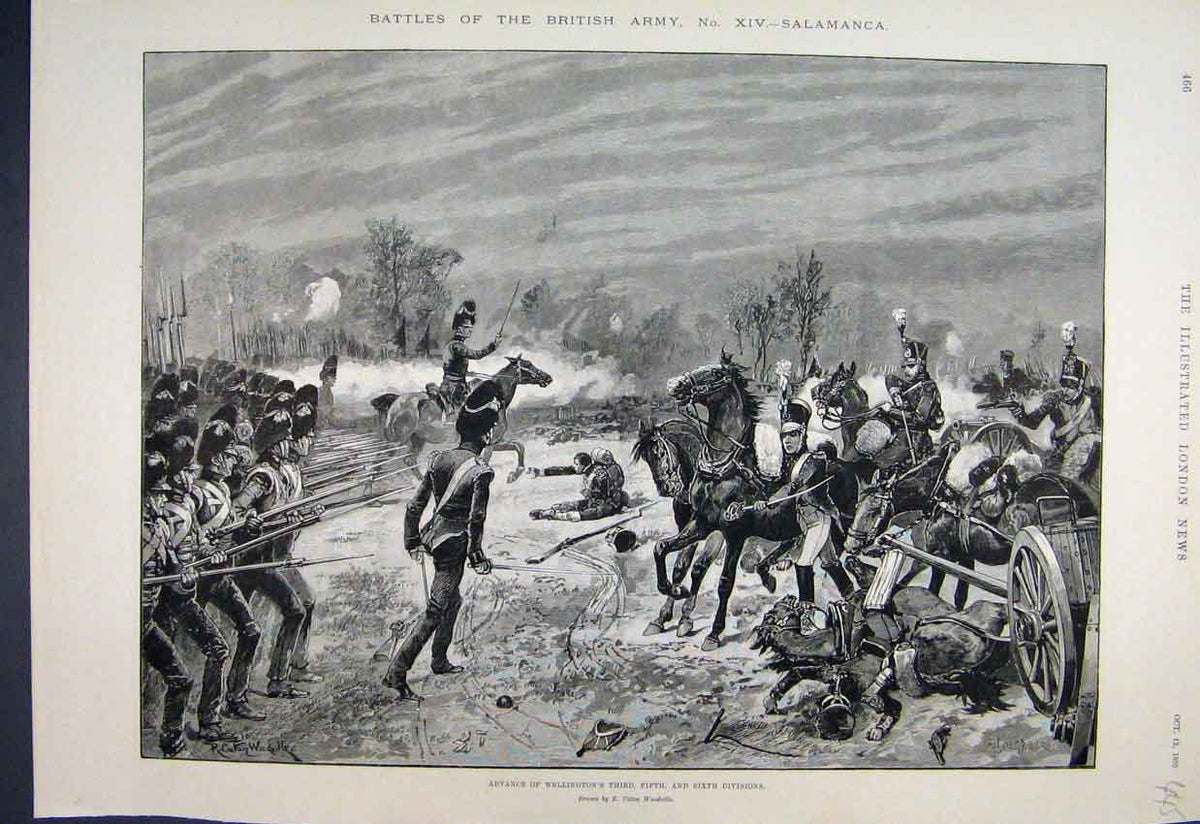 Original Old Antique Print 1895 Wellingtons Third Fifth Sixth Divisions Advance
