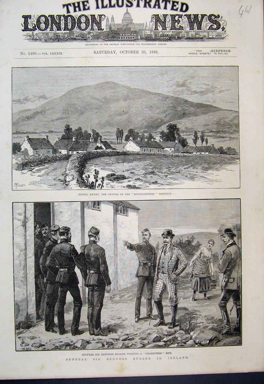 Old Antique Print 1886 Firies Kerry Moolighters District Redvers Ireland 19th