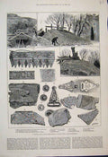 Original Old Antique Print 1870 Road Marathon Athens Mountain Scene Sketch 19th