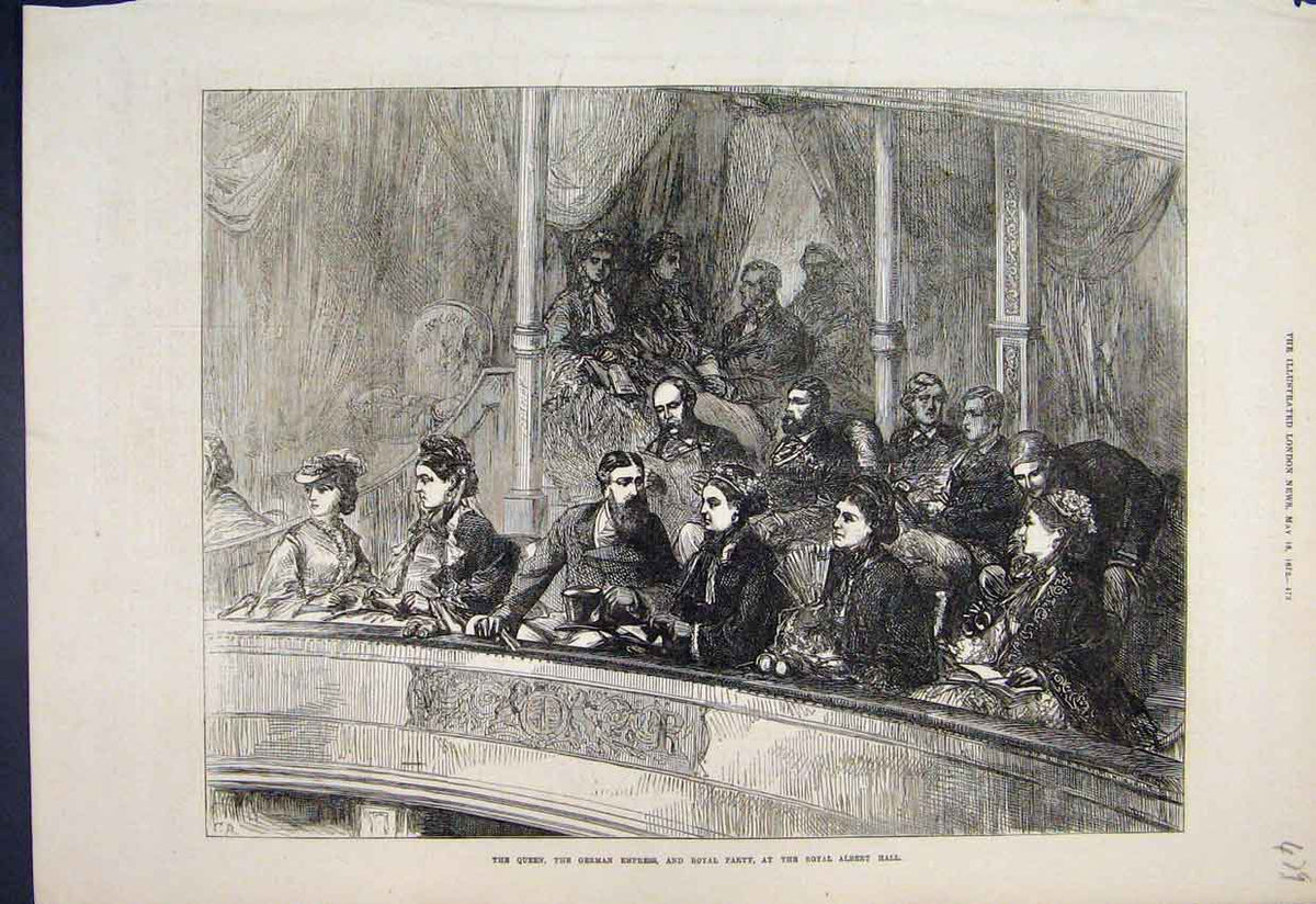 Original Old Antique Print 1872 Queen German Empress Royal Party Albert Hall
