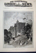 Original Old Antique Print 1888 Glasgow International Exhibition Bishop Palace