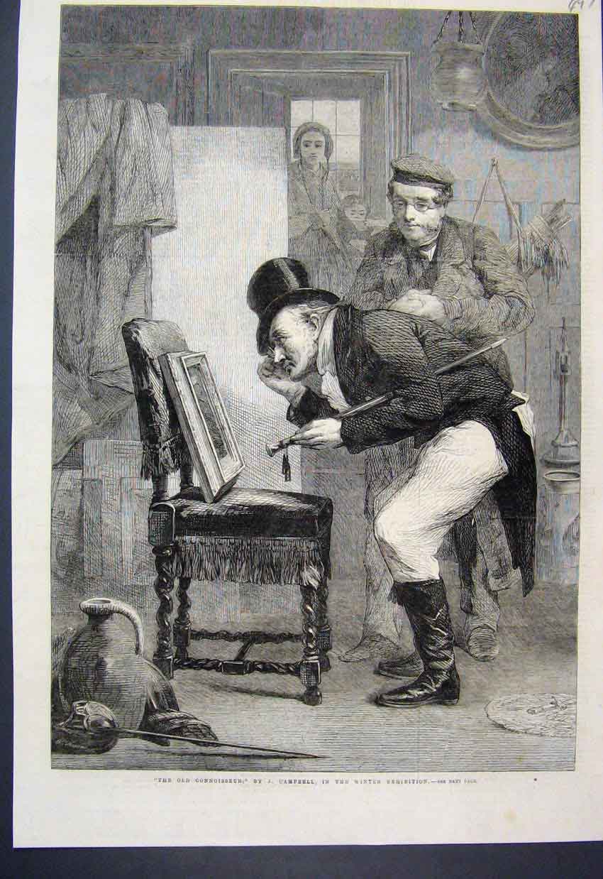 Original Old Antique Print 1863 Connoisseur Winter Exhibition Campbell 19th
