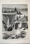 Old Antique Print 1883 Yellowstone Park North America Hot Springs Sketch 19th