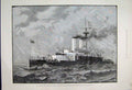 Original Old Antique Print 1885 Ships British Navy Collingwood Barbette Ship