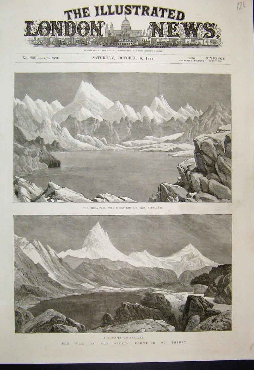 Original Old Antique Print 1888 Chola Pass Jalapla Lake Kinchinjunga Victorian