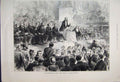Original Old Antique Print 1885 Manchester Ship Canal Free Trade Hall Victorian