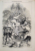 Original Old Antique Print 1845 Christmas Dogs Children Cheering 19th