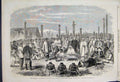 Original Old Antique Print 1863 Settlers Maori Native Village Hawkes Bay 19th