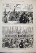 Original Old Antique Print 1885 Prince Wales Ireland Castle Gardens Queenstown