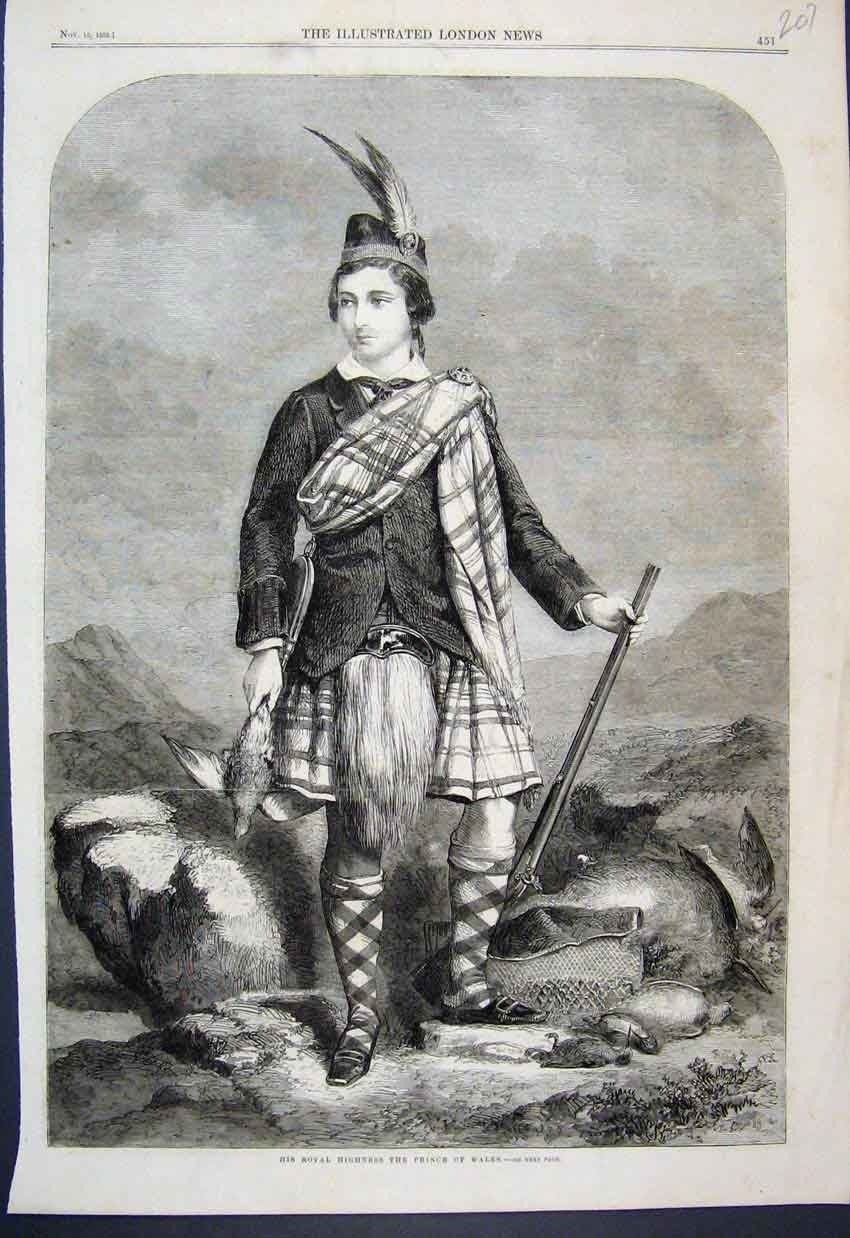 Original Old Antique Print 1858 Royal Highness Price Wales Portrait Victorian