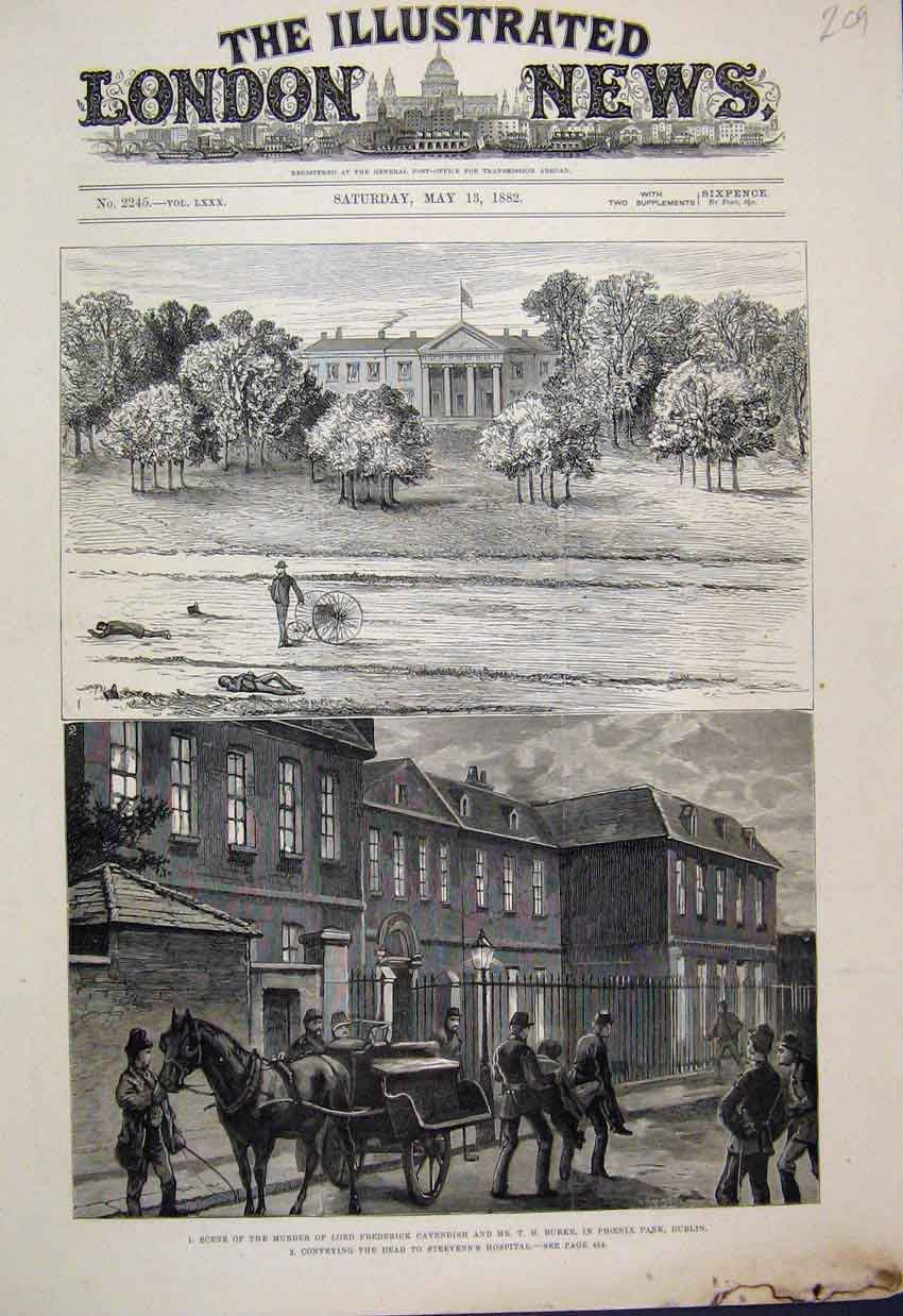 Original Old Antique Print 1882 Murder Lord Frederick Cavendish Phoenix Park