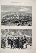 Original Old Antique Print 1883 Luther Celebration Germany Eisleben Torch 19th