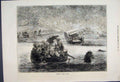 Original Old Antique Print 1874 River Scene India Families Boat Horses 19th