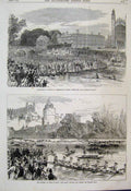Original Old Antique Print 1870 Boats Cambridge Eton Brocas Surley Hall 19th