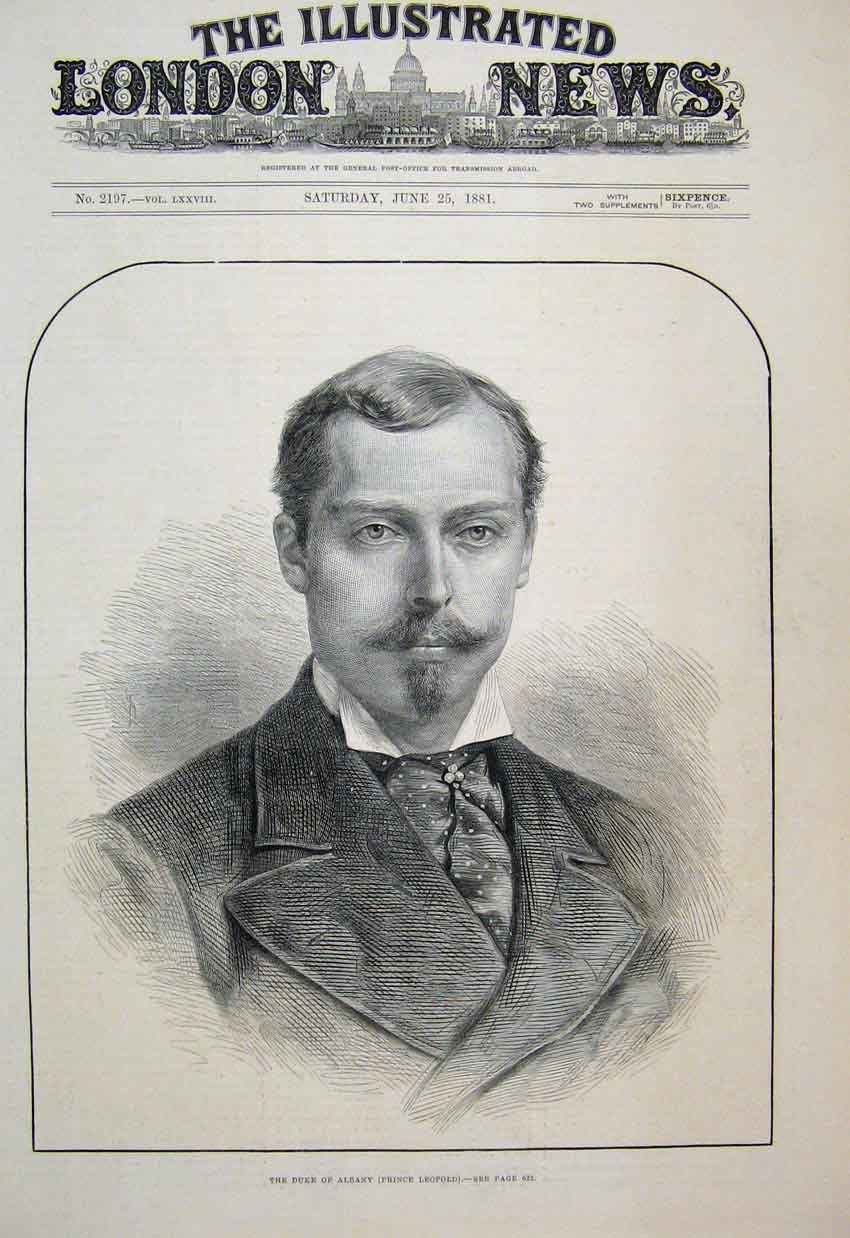 Original Old Antique Print 1881 Duke Albany Prince LeopPortrait 19th