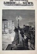Original Old Antique Print 1884 Blow London Bridge Dynamite Horse Victorian