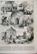 Original Old Antique Print 1886 Myouk Pagan Temples Burmese Ablutions Sketches