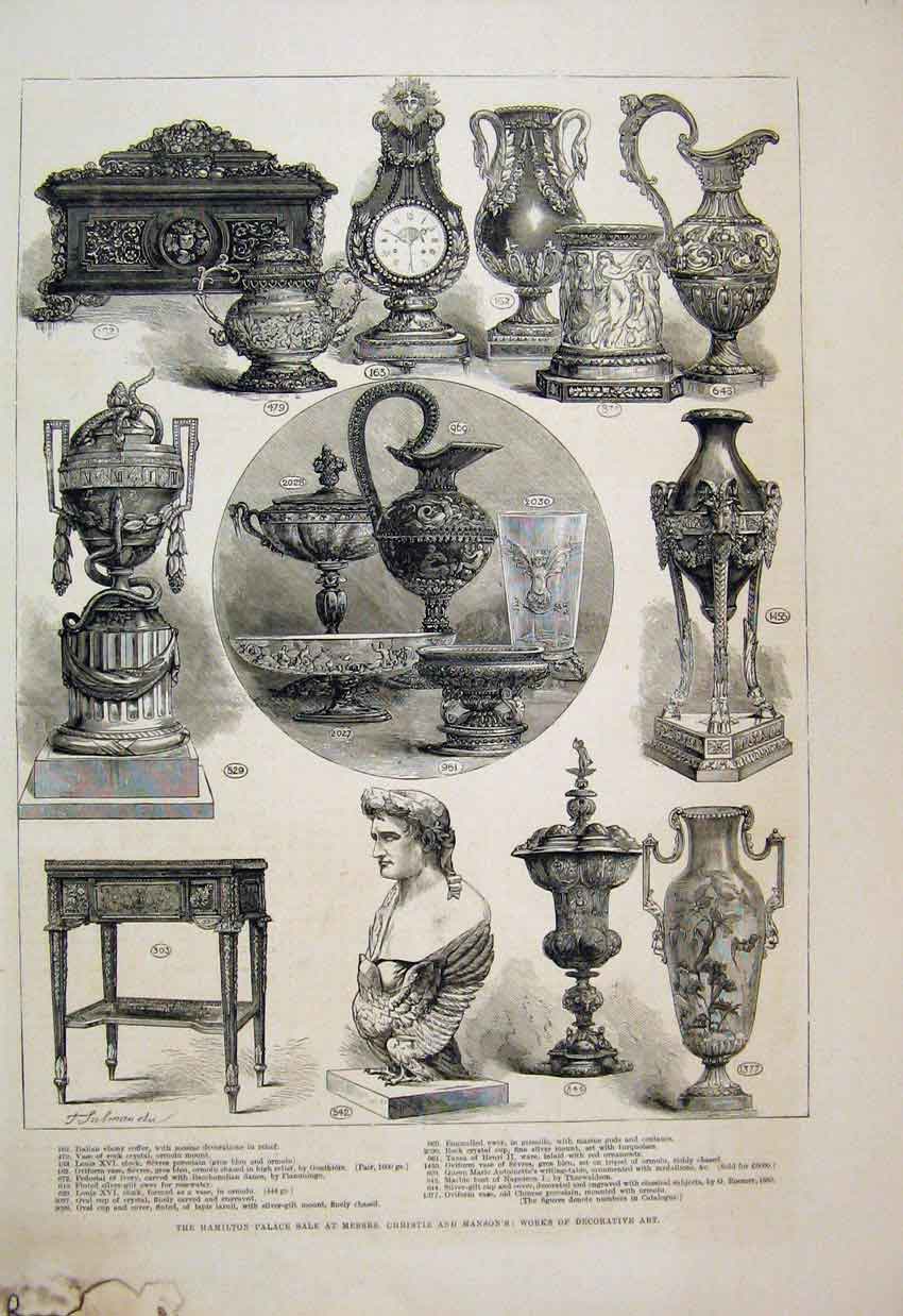 Original Old Antique Print 1882 Hamilton Palace Sale Christie Manson Art S 19th