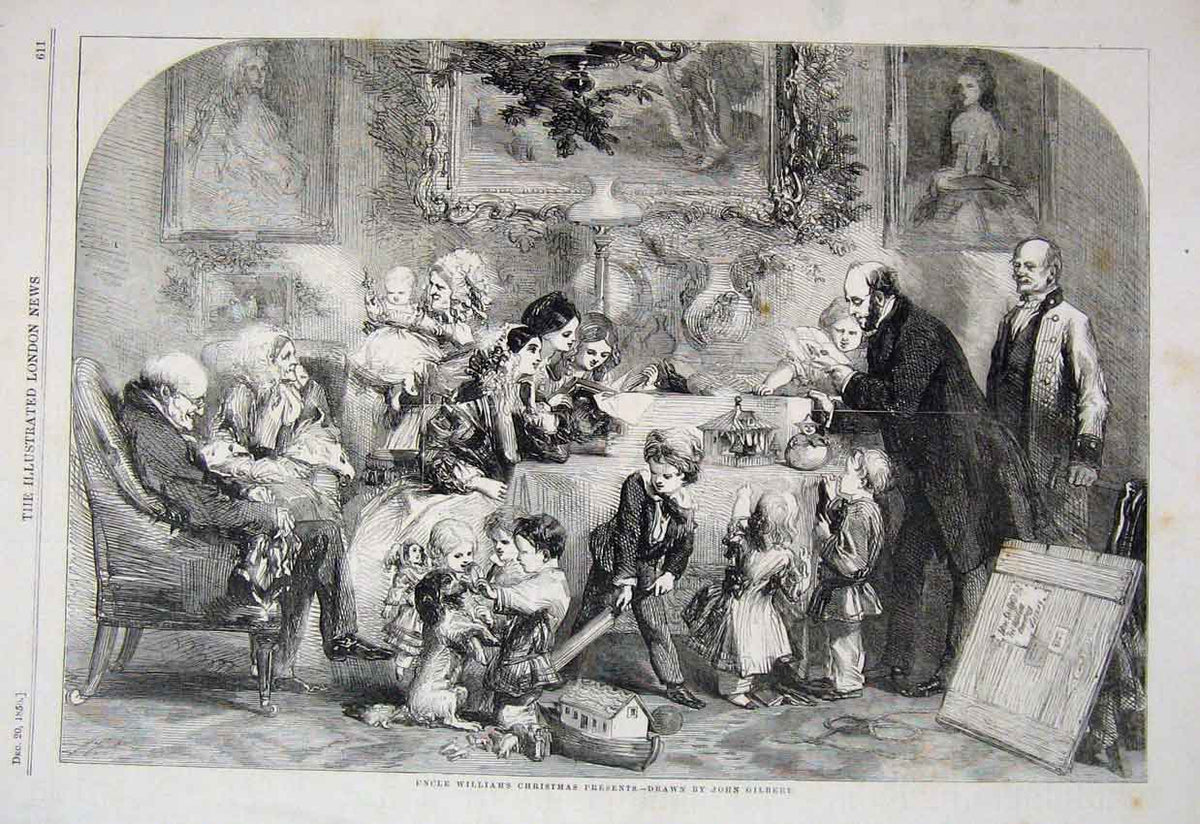 Old Antique Print 1856 Uncle Williams Christmas Present Children Sketch 19th
