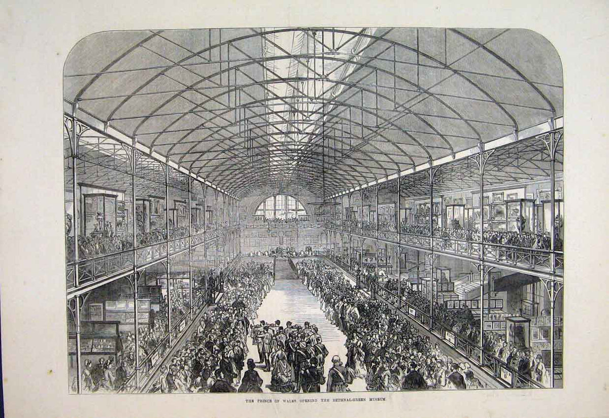 Original Old Antique Print 1872 Prince Wales Bethnal Green Museum Victorian