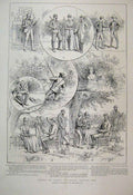 Original Old Antique Print 1890 Brown Salmon Angling Practical Joke Sketches