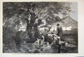 Old Antique Print 1867 Bleaching Ground Children Bathing Washing Fine Art 19th