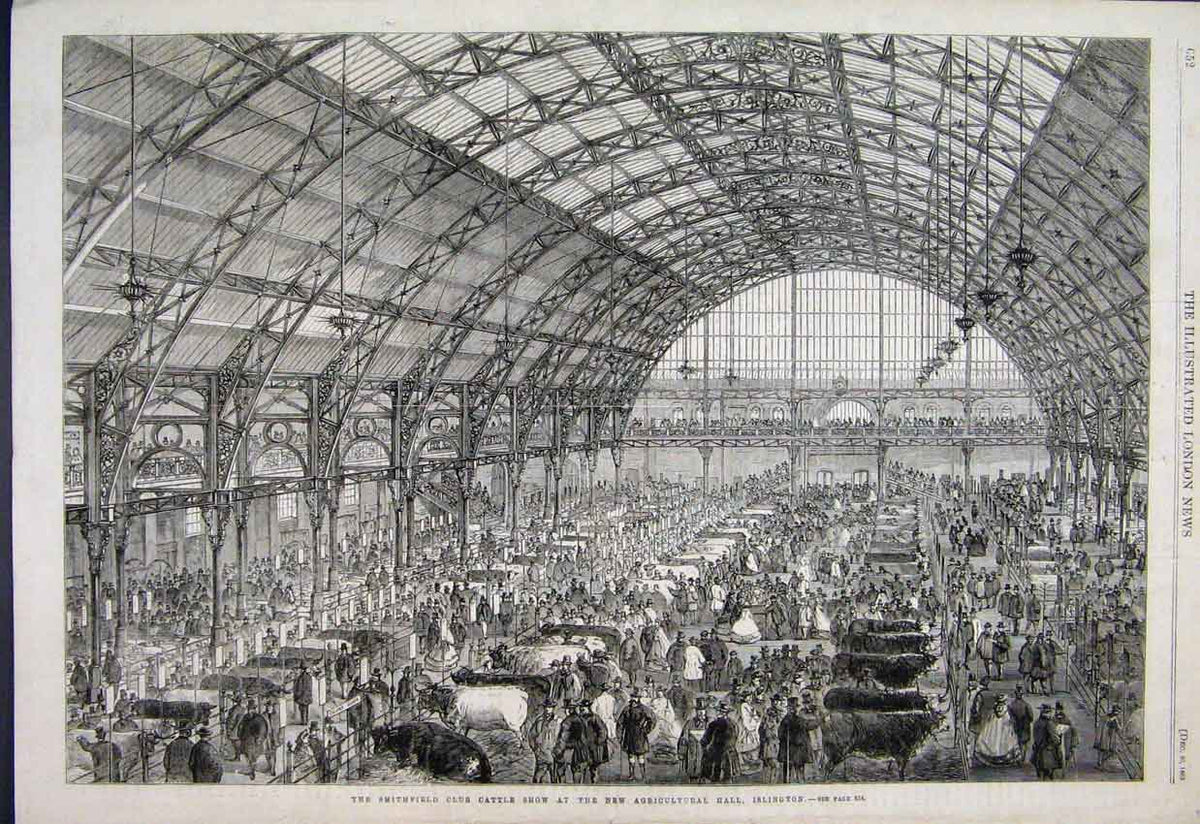 Old Antique Print 1862 Smithfield Club Cattle Agricultural Hall Islington 19th