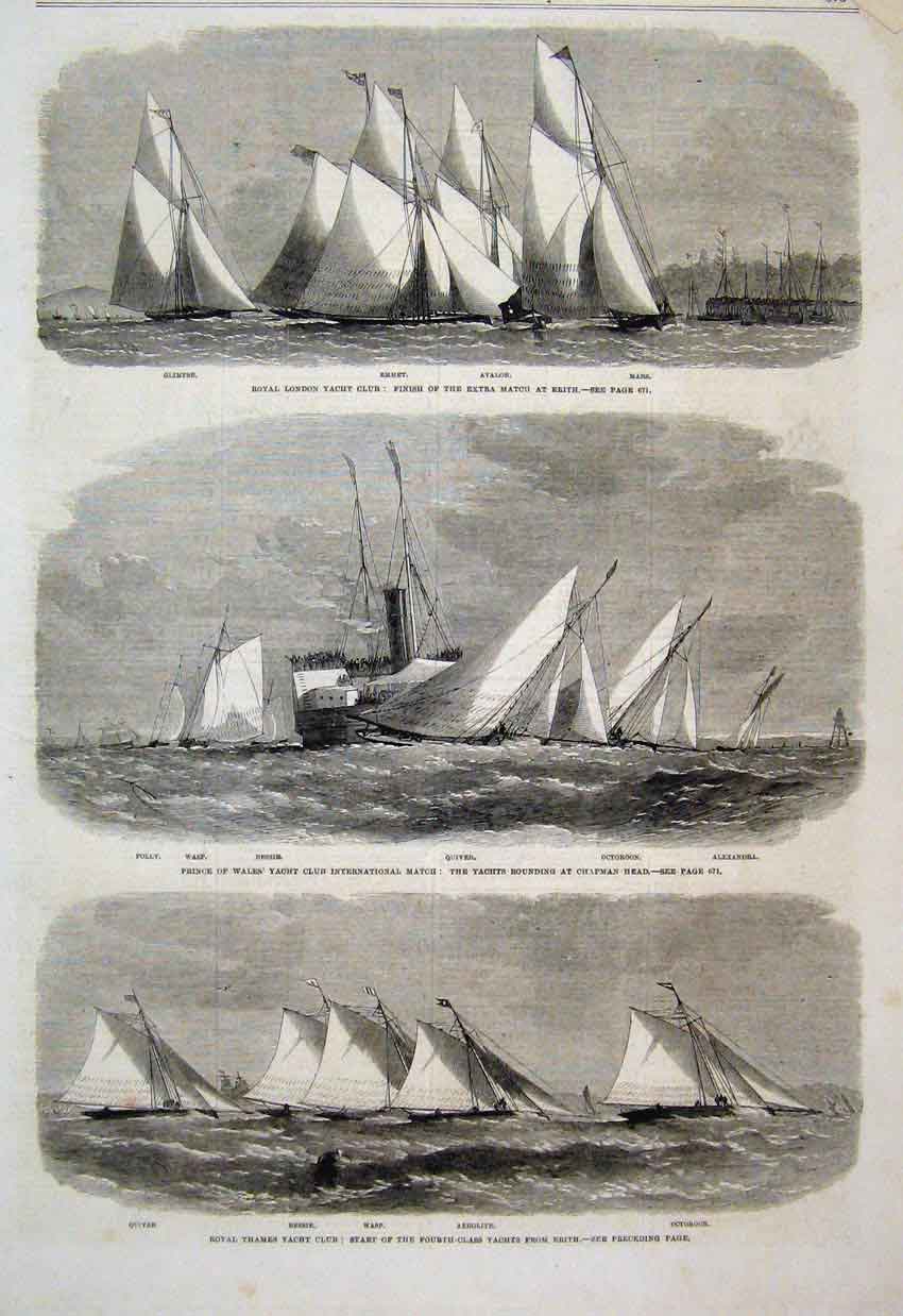 Original Old Antique Print 1863 Royal Yacht Club London Prince Wales Erith 19th