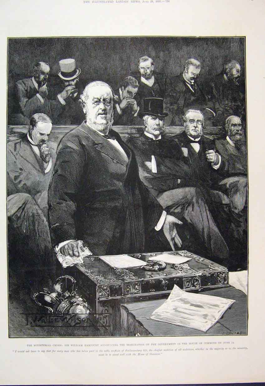 Original Old Antique Print 1895 Ministerial Crisis William Harcourt Commons