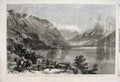 Original Old Antique Print 1856 Lake Geneva Mountain Water Colour Victorian