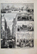 Old Antique Print 1888 Melbourne Australia Railway Station Family Sketch 19th