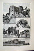 Old Antique Print 1895 Winchelsea Camber Castle Strand Gate Church Sketch 19th