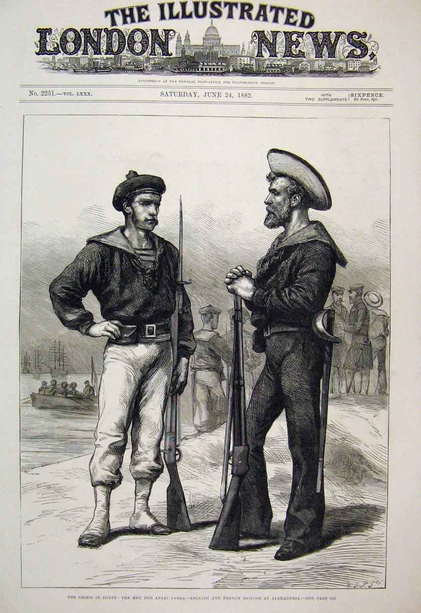 Original Old Antique Print 1882 Crisis Egypt Arabi Pasha English French Siers