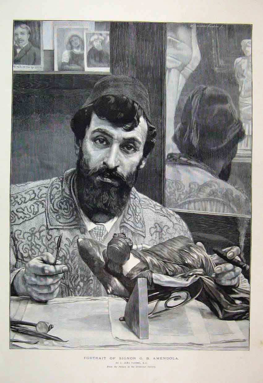 Original Old Antique Print 1884 Signor Amendola Grosvenor Gallery Portrait 19th