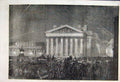 Original Old Antique Print 1856 Peace Illuminations Royal Exchange Horse People