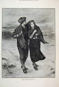 Original Old Antique Print 1882 Man Woman Romantic Walk Country 19th