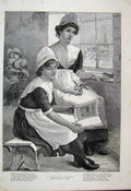 Original Old Antique Print 1886 Orphans Christmas Children Reading Victorian