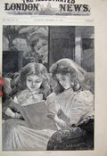 Original Old Antique Print 1894 Children Reading Christmas Mistletoe Victorian